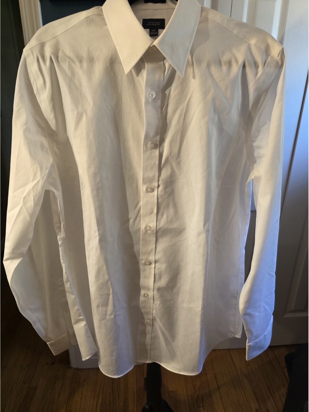 Mens J Crew BV490 Classic White Dress Shirt With White Dots Size MT
